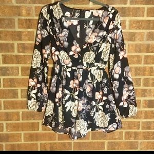 Charlotte Russe Black Floral Long Sleeve Romper